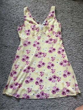 Princess Polly Yellow Slip Dress with Purple Floral Print